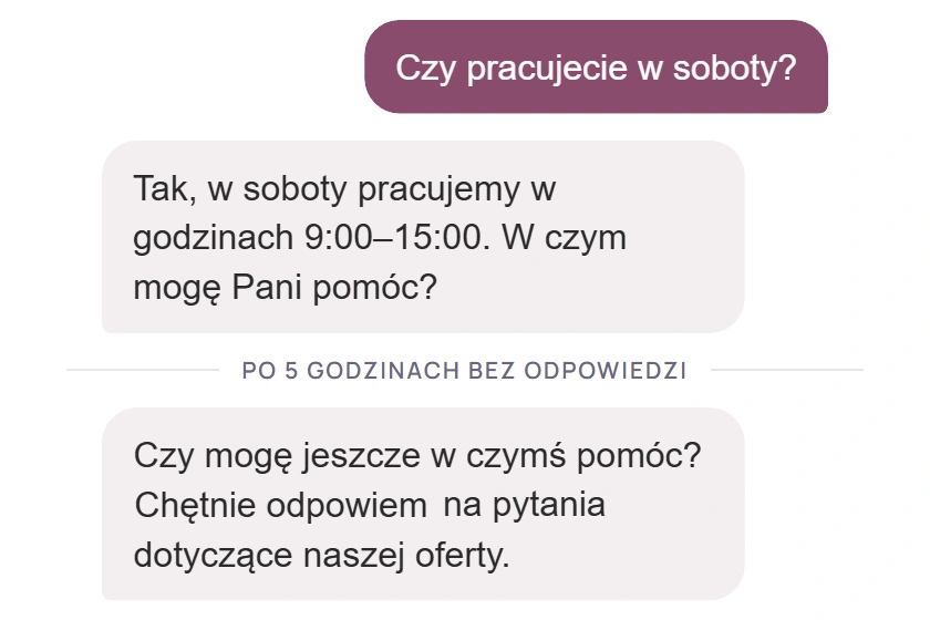 Widżet agenta — po odpowiedzi agent sam wraca do rozmowy z przypomnieniem